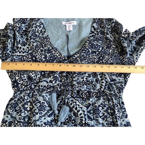 NWT Lucky Brand Tiered Bohemian Maxi Dress Blue Women’s Button Down Tie Waist S - Picture 7 of 13